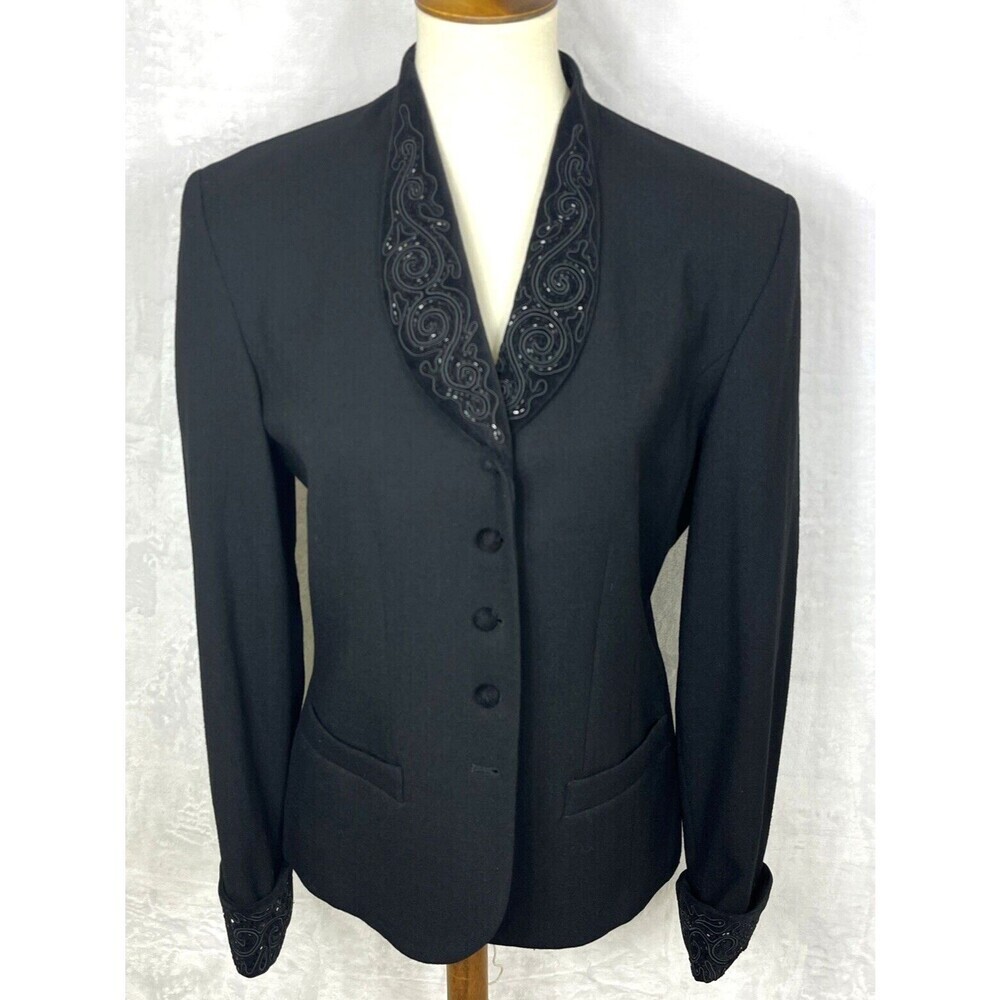 Vintage Diahann Carroll Wool Blazer Embellished Beading Black Size 8
